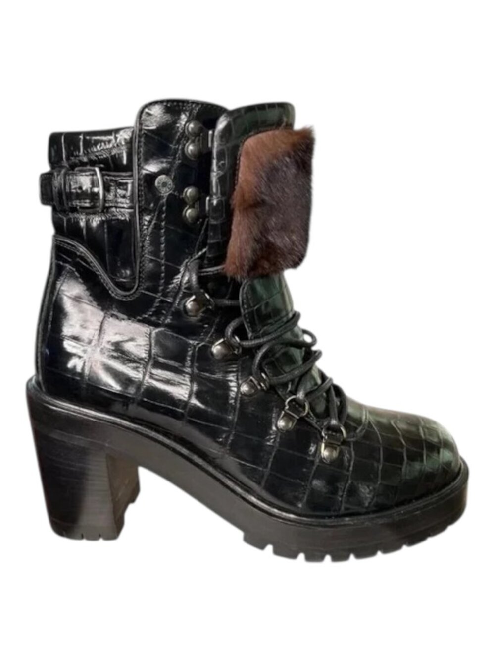 Hermes Promenade Boots Noir Lisse Niloticus Crocodile Leather Mink Trim
